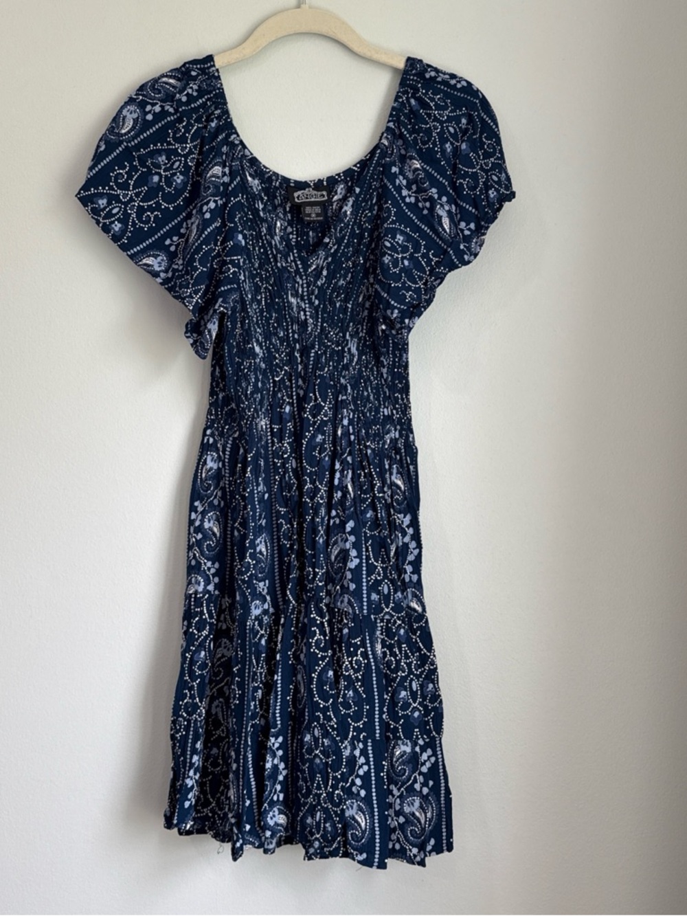 Boho Navy Paisley Smocked Dress
